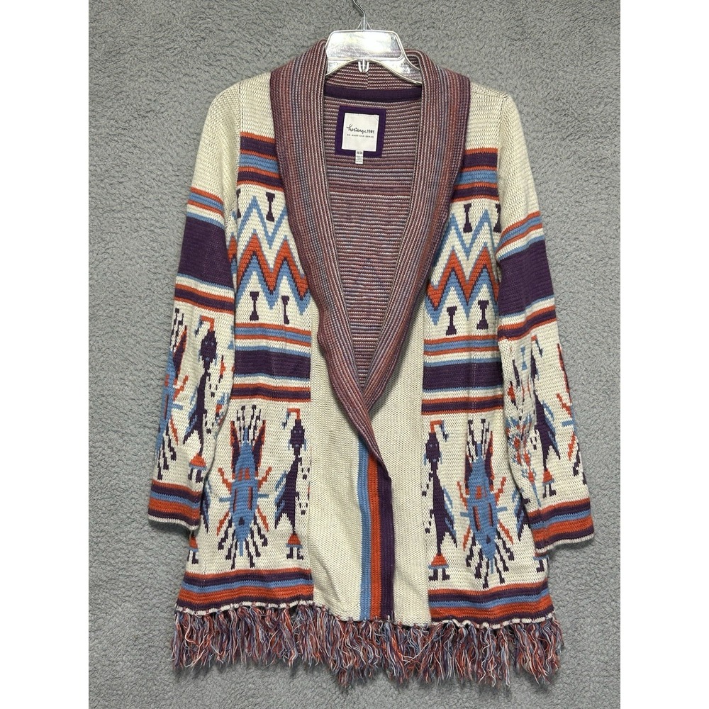 Heritage 1981 Southwestern Aztec Tribal Open Front Shawl Collar Cardigan Size M